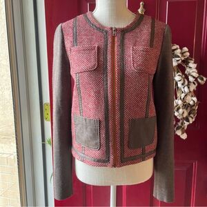 Hinge Tweed & Stretch Fabric Zipper Cottage Core Knitted Women's Blazer Jacket